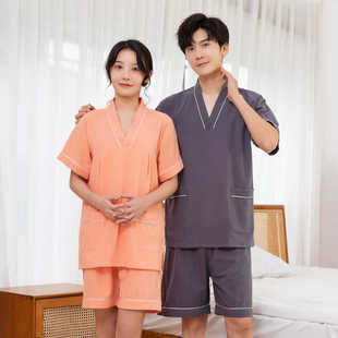 汗蒸服女款胸部双层纯棉桑拿按摩服浴场浴服足疗美容服睡衣男套装