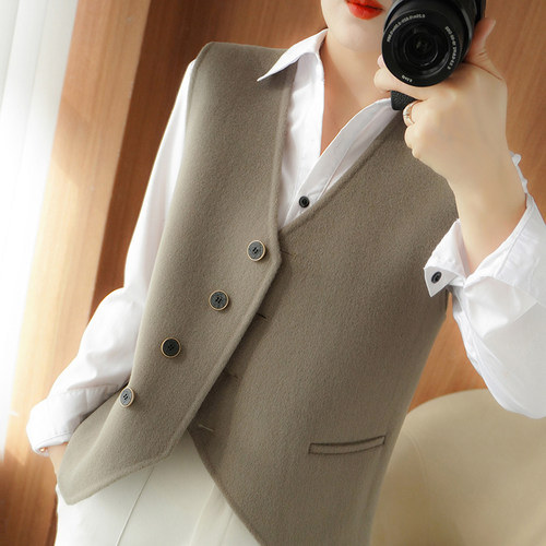 100%羊毛女士双面呢羊绒马甲外套