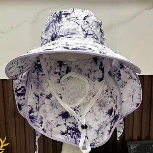 薄款大檐防晒遮阳帽子女士户外农活采茶帽披肩遮脸护颈防护雪纺帽