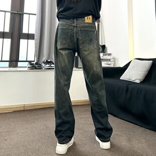 美式高街牛仔裤男士春秋季2025新款潮牌复古宽松直筒百搭休闲裤子