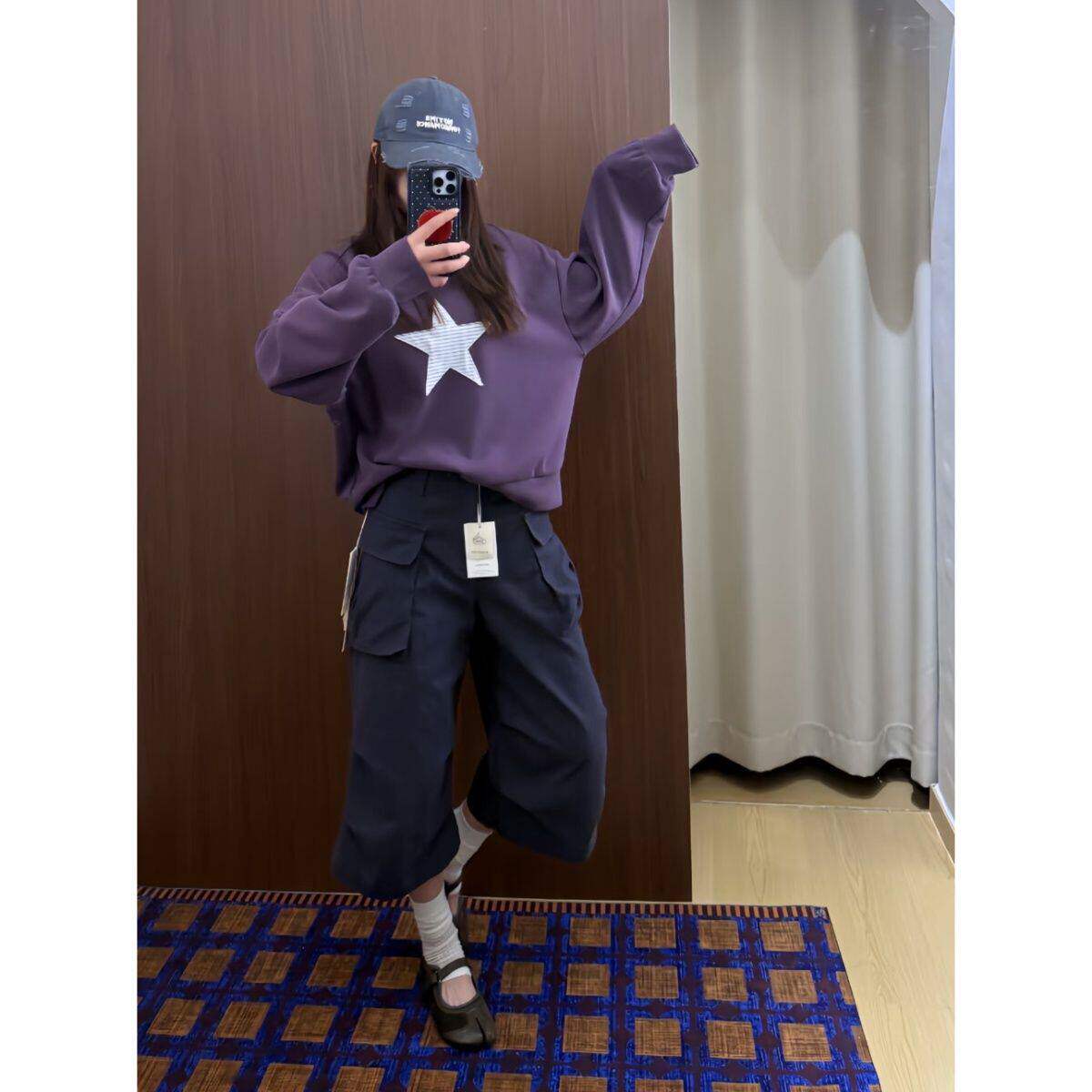 Lastdne韩系复古卫衣女紫