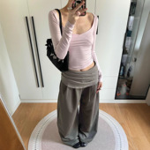 danse屁帘休闲裤 女2026春新款 打褶香蕉裤 Last 宽松显瘦阔腿拖地裤