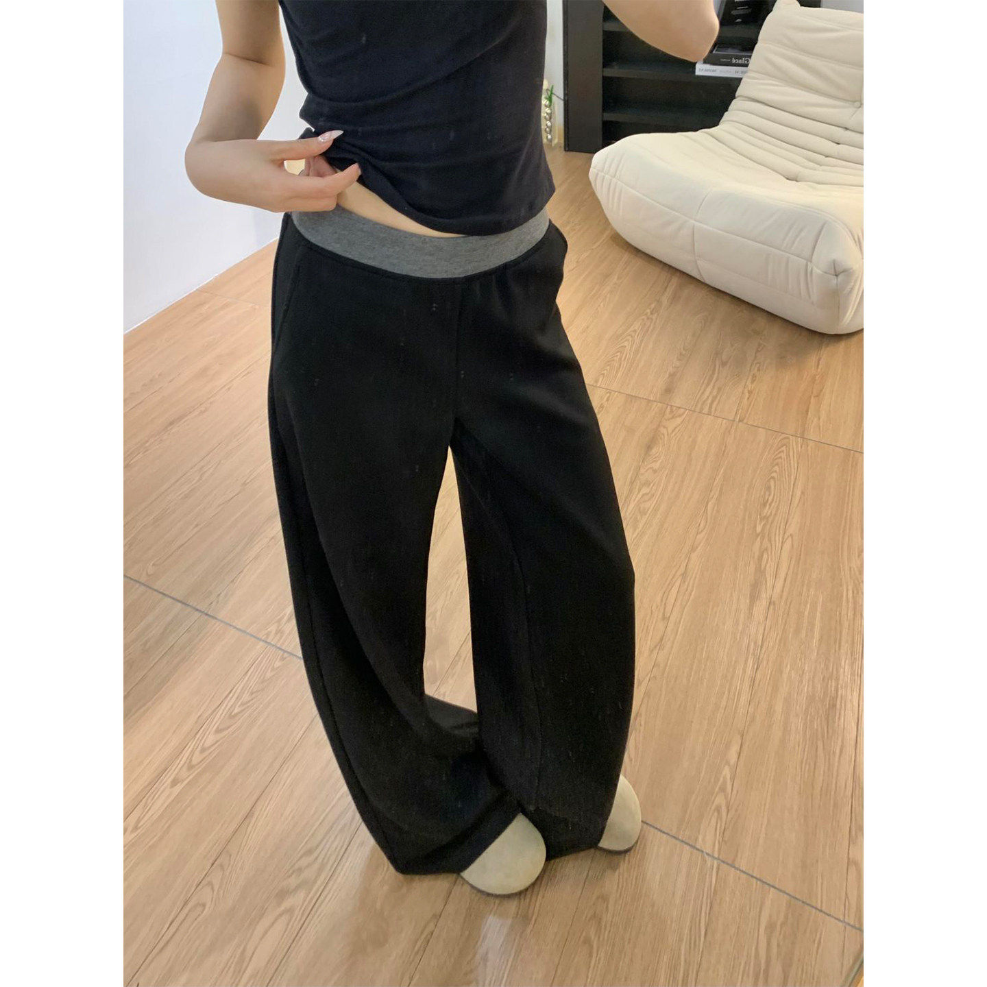 Lastdne韩系复古卫裤女垂