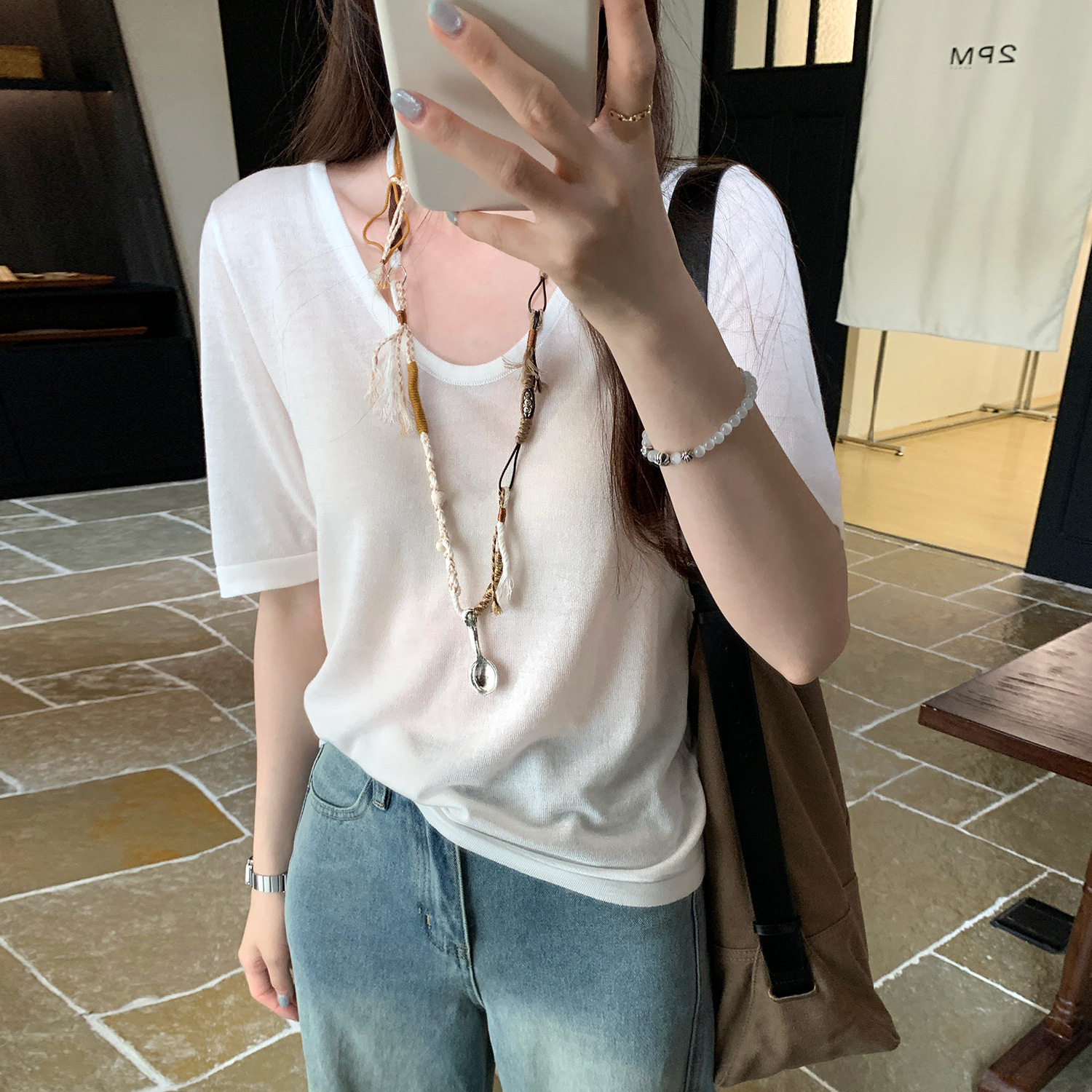 莱赛尔天丝T恤女短袖夏白色