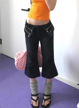 Last danse美式y2k辣妹牛仔七分裤女夏腰头微喇包臀修身显瘦中裤