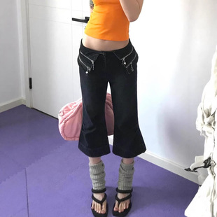 女夏腰头微喇包臀修身 Last danse美式 y2k辣妹牛仔七分裤 显瘦中裤