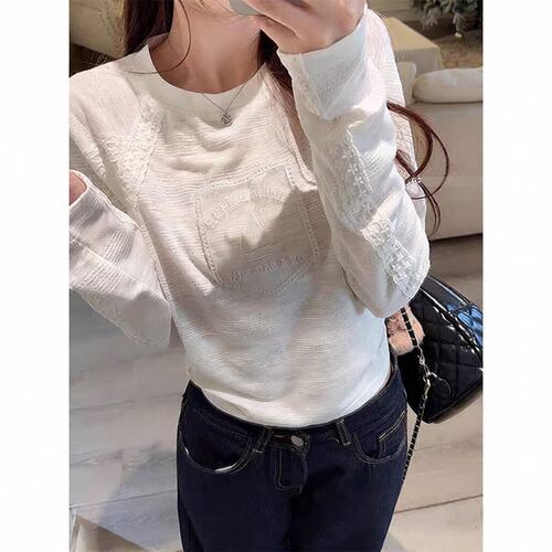 白色提花面刺绣T恤女长袖夏韩系