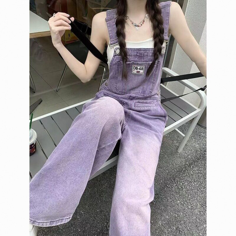 紫色牛仔背带裤女2026夏