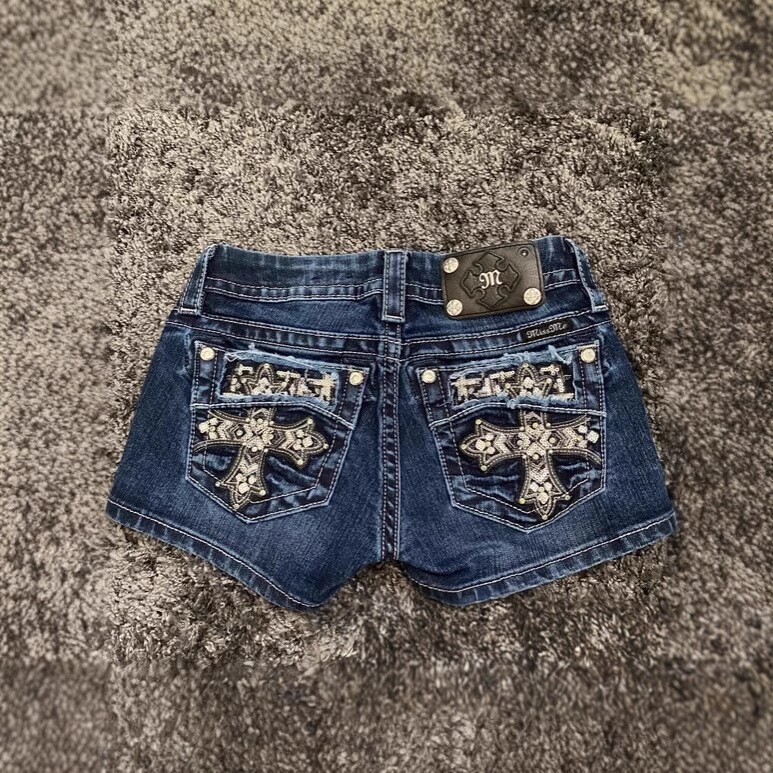Last danse美式牛仔短裤女2026夏新款紧身百复古y2k街头刺绣短裤
