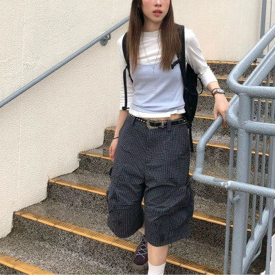Lastdne美式复古七分裤女