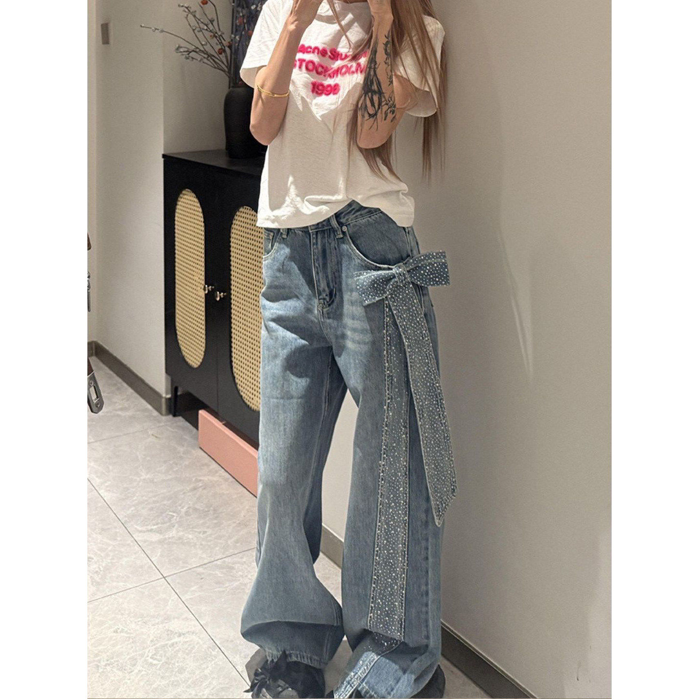 Lastdne韩系复古牛仔裤女