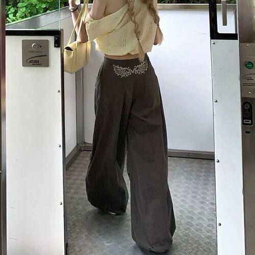Last danse美式速干伞兵裤女夏薄款复古辣妹低腰翅膀刺绣工装裤