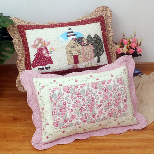 新品包邮单人成人加厚纯棉枕套时尚床上田园绗缝布艺枕头套平纹