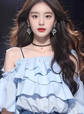 夏季新款一字肩超仙蓝色荷叶边露肩衬衫女韩系穿搭气质衬衣31829#