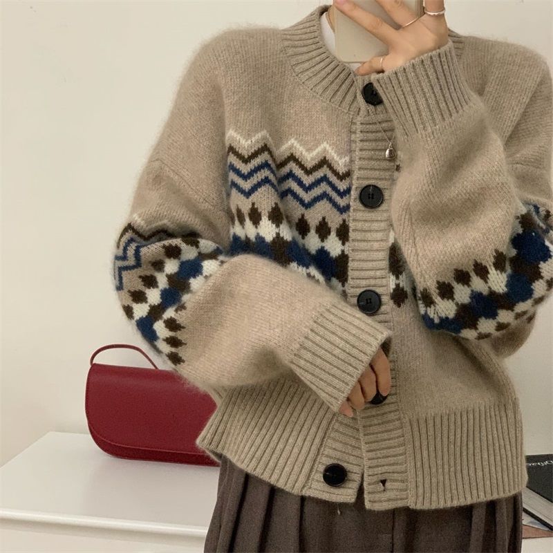 春秋冬女装2025新款针织开衫短款外套上衣女士提花毛衣宽松外穿潮