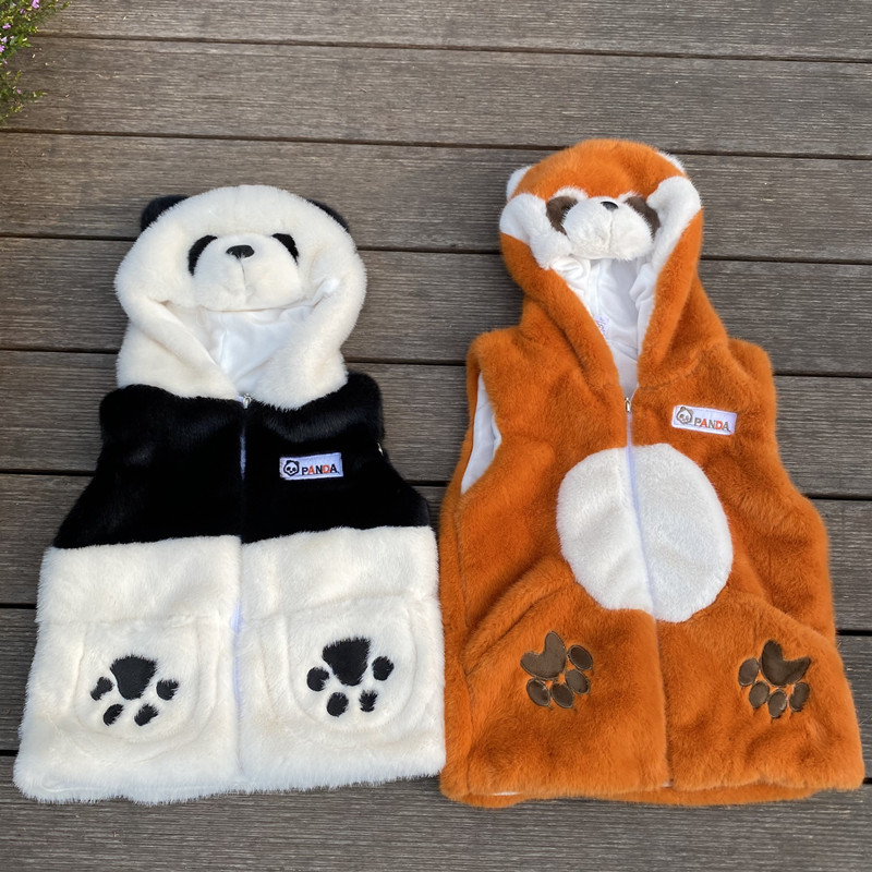 亲子熊猫马甲水貂毛秋冬熊猫衣服