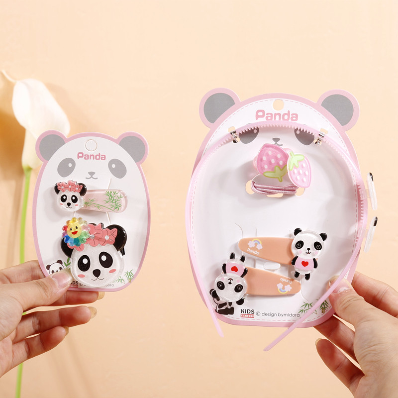 小女孩卡通熊猫头绳发饰女童公主bb夹压发发箍小女生韩版头饰礼品