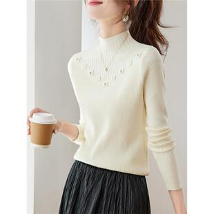 白色半高领毛衣女套头秋冬2025新款短款打底衫修身高腰小个子上衣
