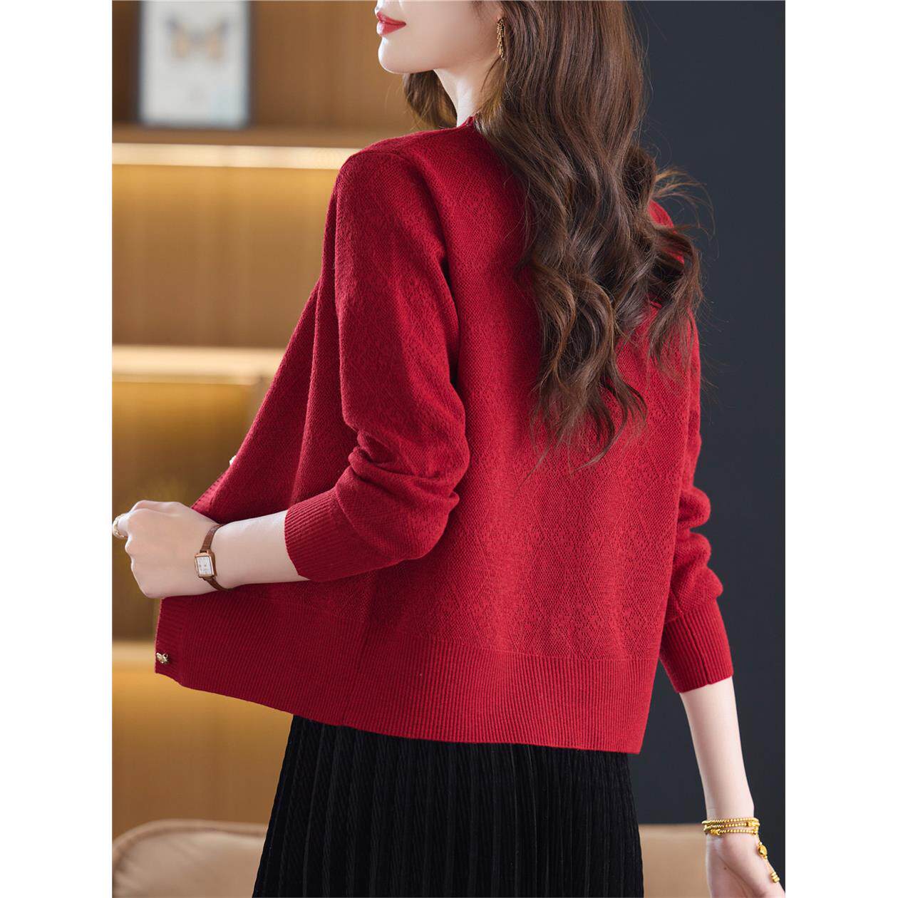 旗袍外搭披肩配裙子小披肩针织开衫女士2025春新款红色薄毛衣外套