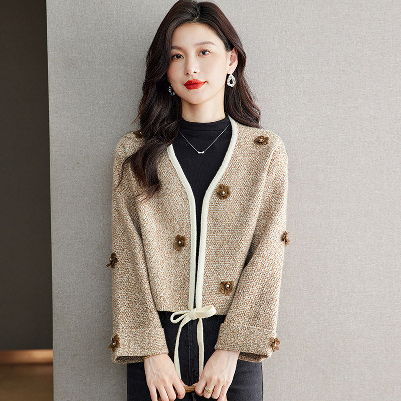 早秋v领针织开衫女外套20