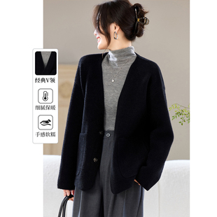 2025新款秋冬季超好看加厚毛衣外套女高级感气质黑色显瘦开衫外搭