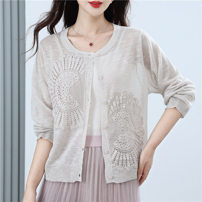 蕾丝针织开衫女春夏薄款旗袍外搭冰丝针织空调衫宽松配吊带裙披肩