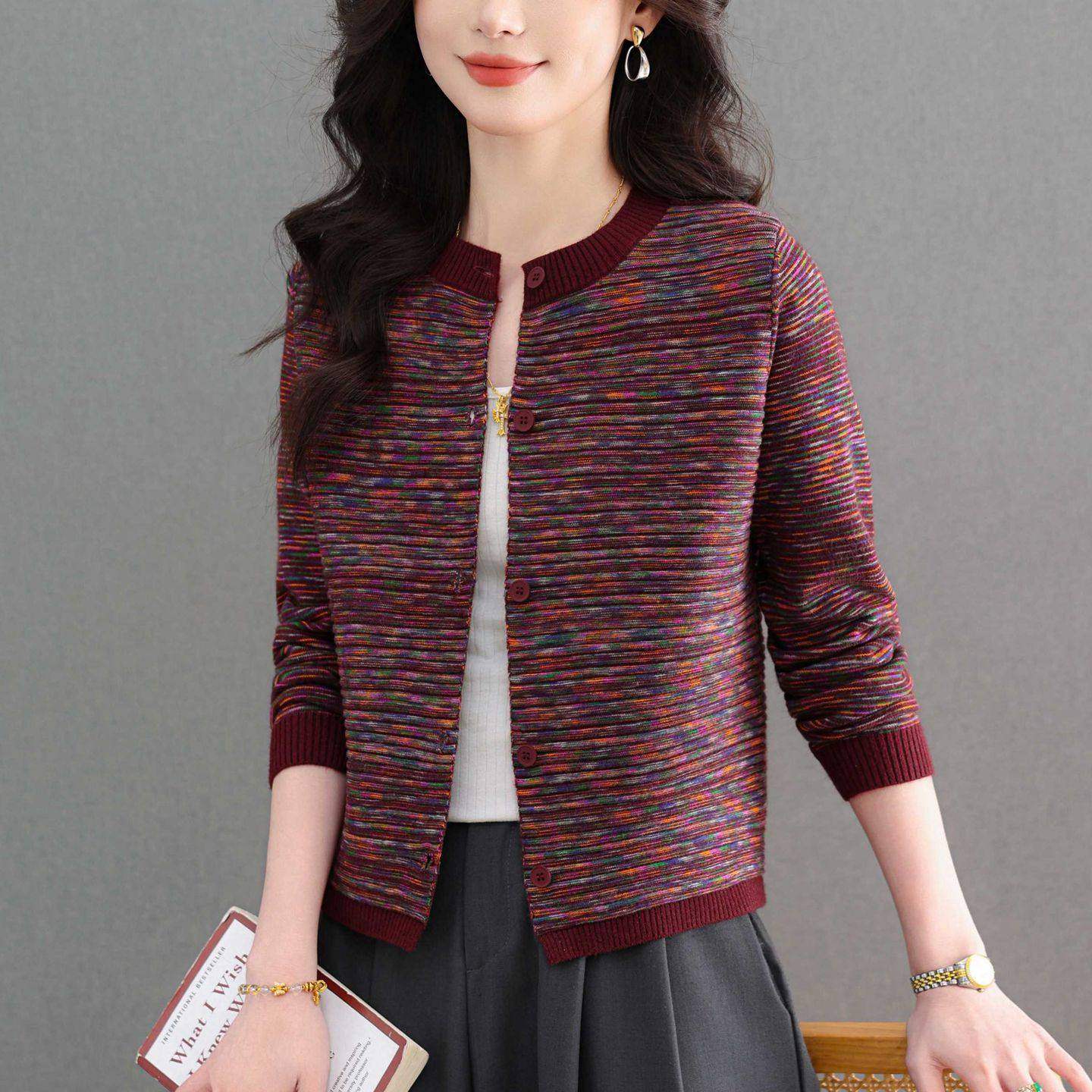 ?复古彩纱短款针织开衫女2026春季新款宽松显瘦圆领百搭针织外套,女装/女士精品,毛针织衫,淘宝优惠券,粉丝福利购,淘宝优惠卷