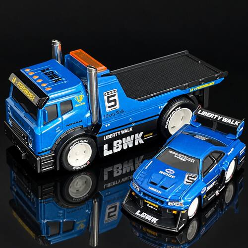 美驰图MuscleMachines1:64LBWK平板运输车R34GTR宽体套装收藏摆件