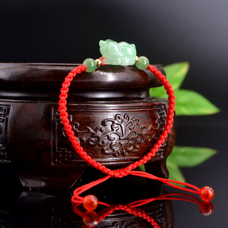 翠色天然a货翡翠猪挂件A货缅甸玉猪手串迷你立体生肖小猪手链1029