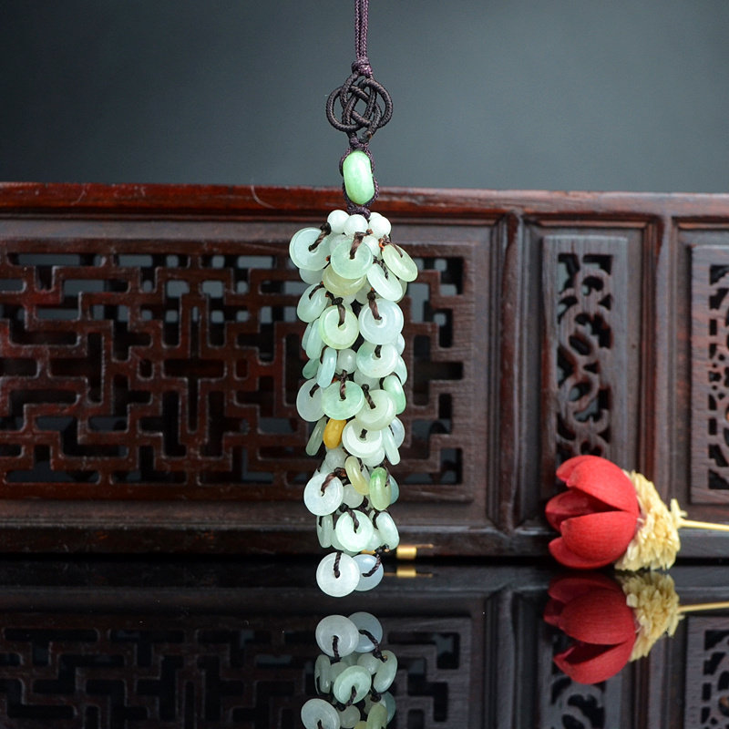 天然a货翡翠平安扣车挂缅甸玉扣子挂件三彩翡翠包包挂饰10306