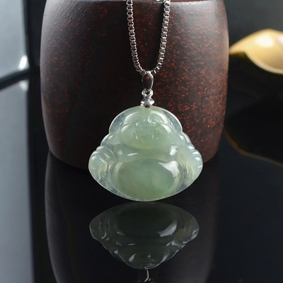 A货翡翠玉佛吊坠女款吉祥笑佛天然缅甸玉弥勒佛公玉坠项链01219