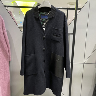元现货韩国LUCKY家2025年春款纯色长袖V领单排扣宽松羊毛大衣外套