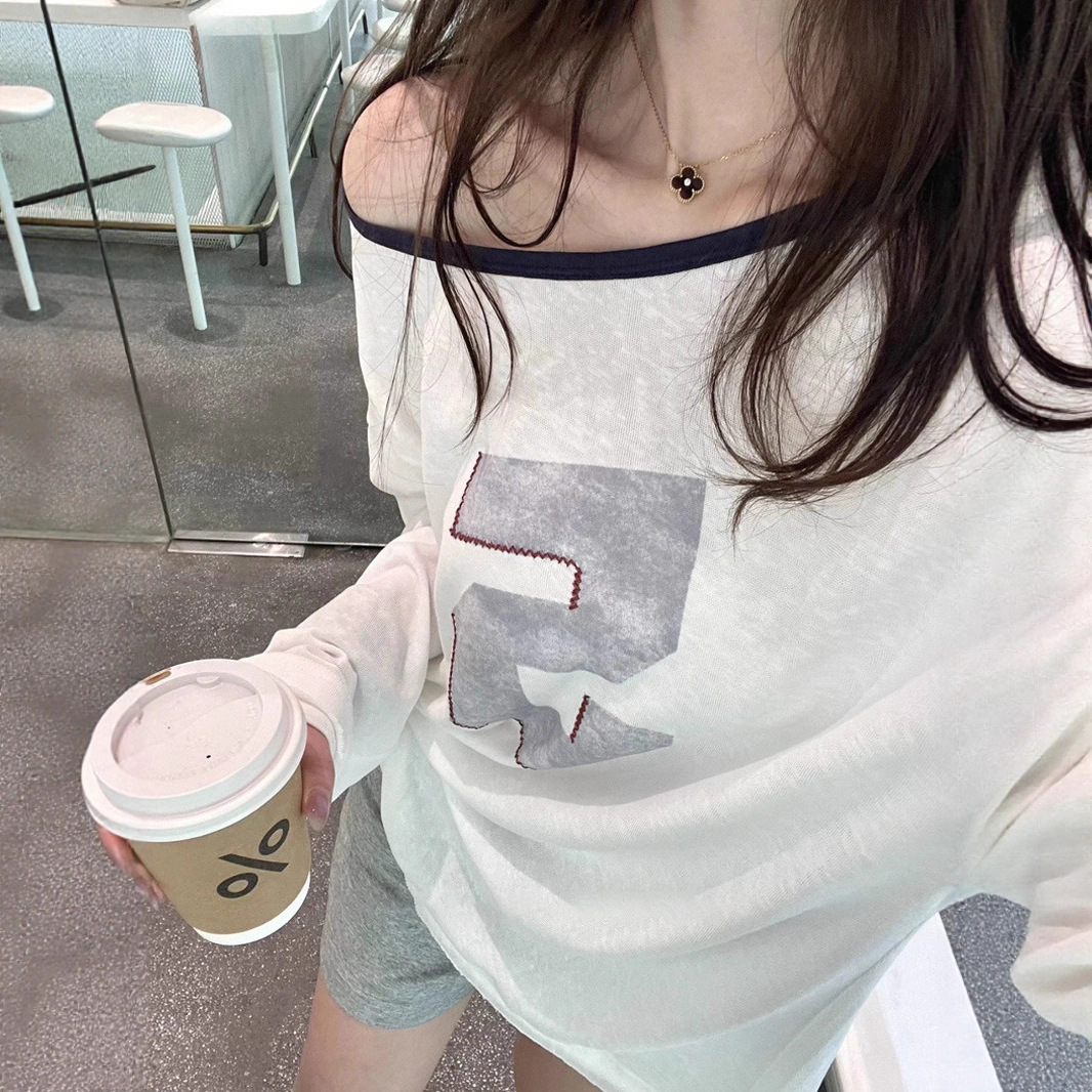 2025秋季新款韩系小众数字印花运动风撞色设计防晒薄款上衣T恤女