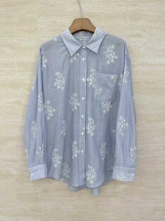 上衣26春款 长袖 重工刺绣条纹宽松百搭防晒开衫 女专柜品质法式 衬衫