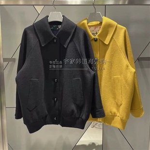 元现货韩国Lucky 家2024秋冬新款羊毛混纺休闲百搭宽松毛呢外套女