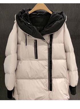 !V 家休闲减龄连帽拉链口袋A字鹅绒羽绒服女71194-17206