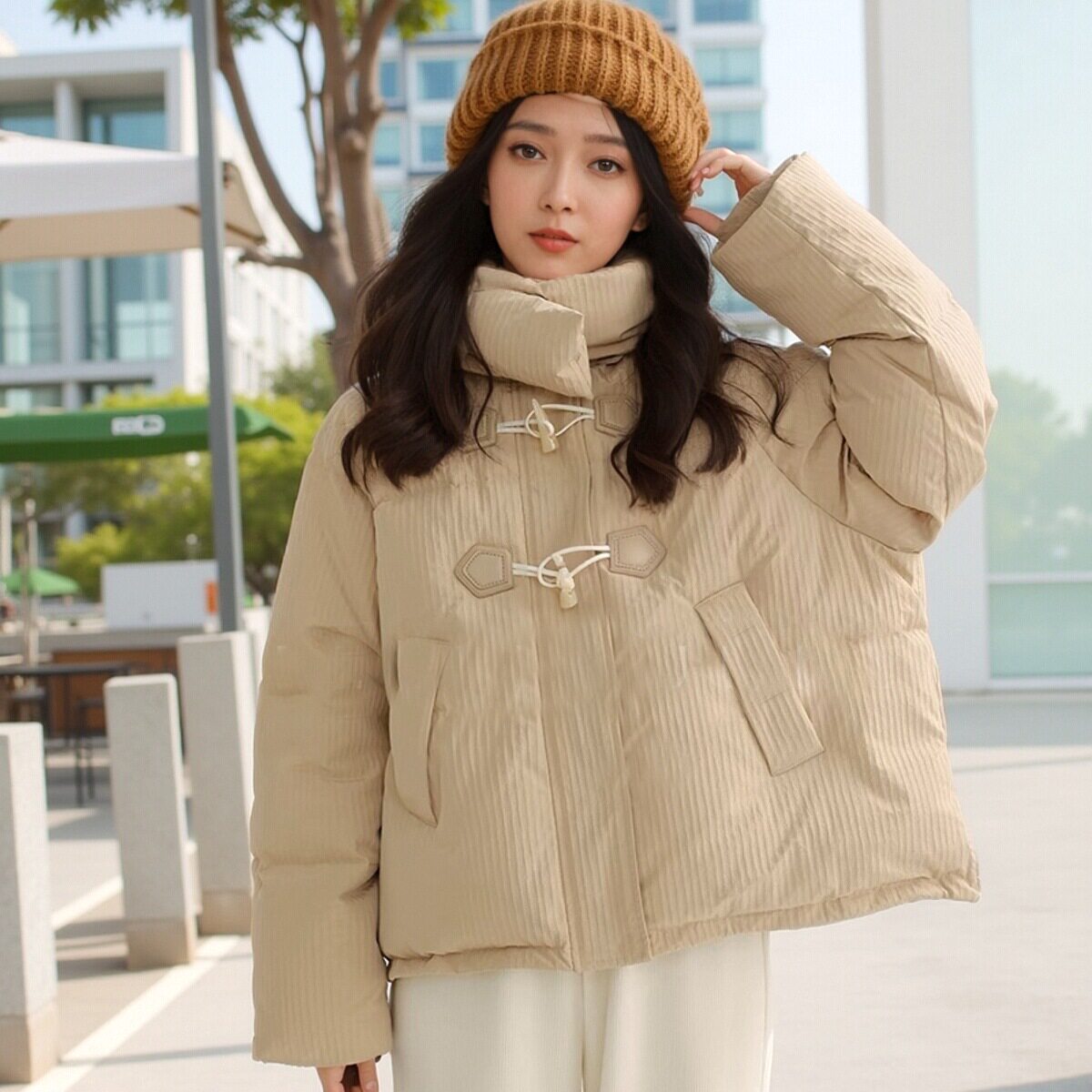 小香风短款羽绒棉服女2026冬季高级感加厚小个子棉服牛角扣外套潮