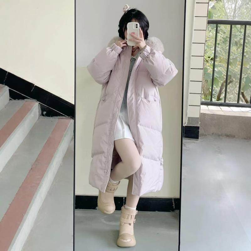 大毛领羽绒棉服女加厚2025秋冬季新款韩版宽松穿搭过膝长款面包服