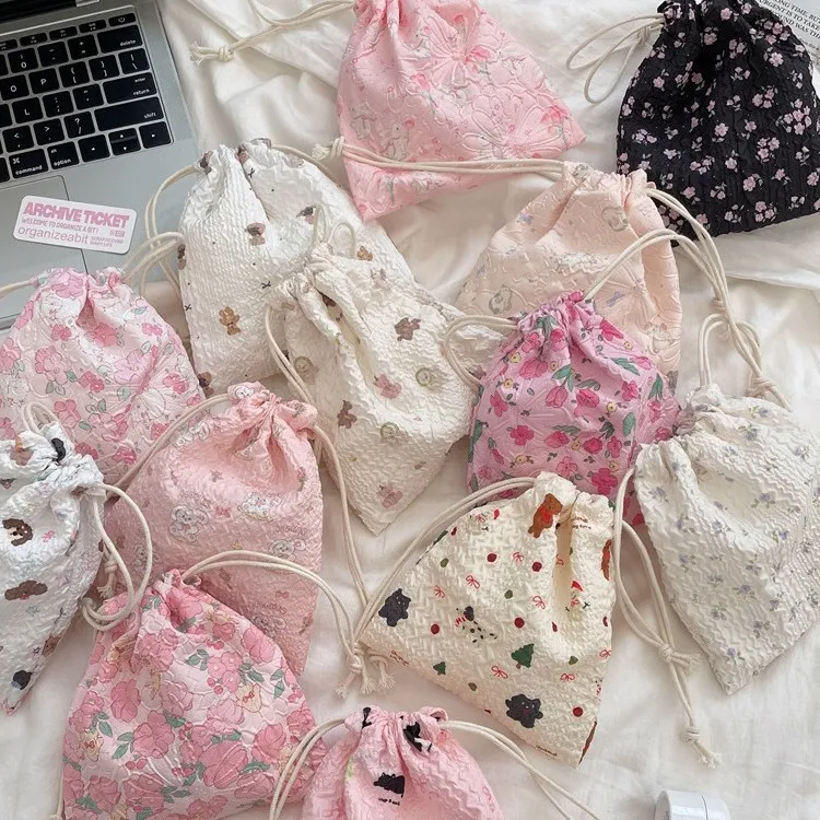 48151 束口袋可爱小熊卡通抽绳杂物收纳袋防尘便携整理多功能布袋