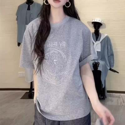 阿玛施夏新款刺绣显瘦短袖T恤女