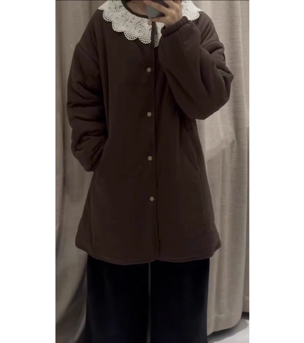 原创自制新疆棉花可机洗300g加厚保暖蕾丝领可外穿家居服长袍外套