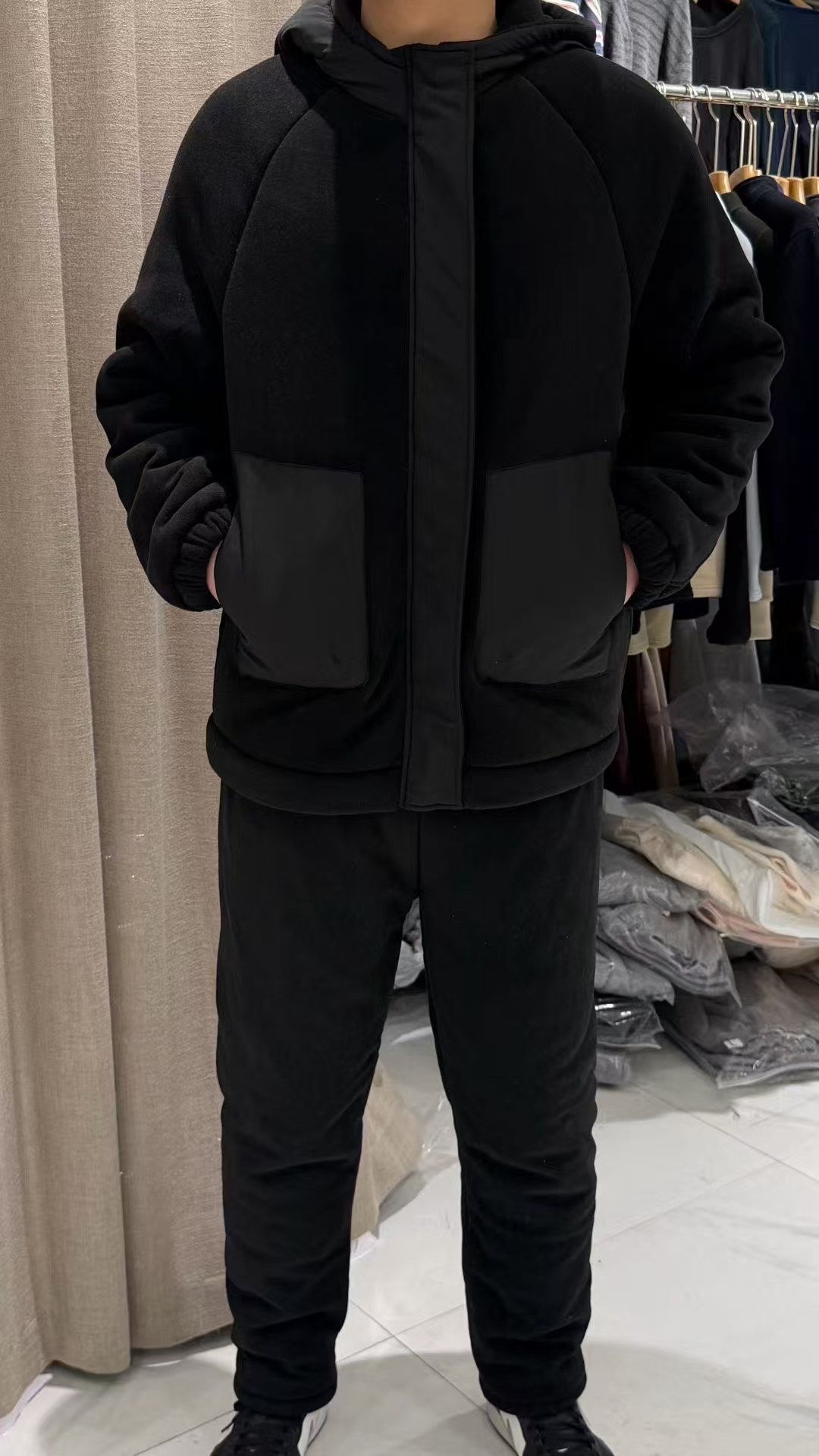 2025新款冬季棉衣男保暖夹棉外套棉袄设计感小众家居服套装