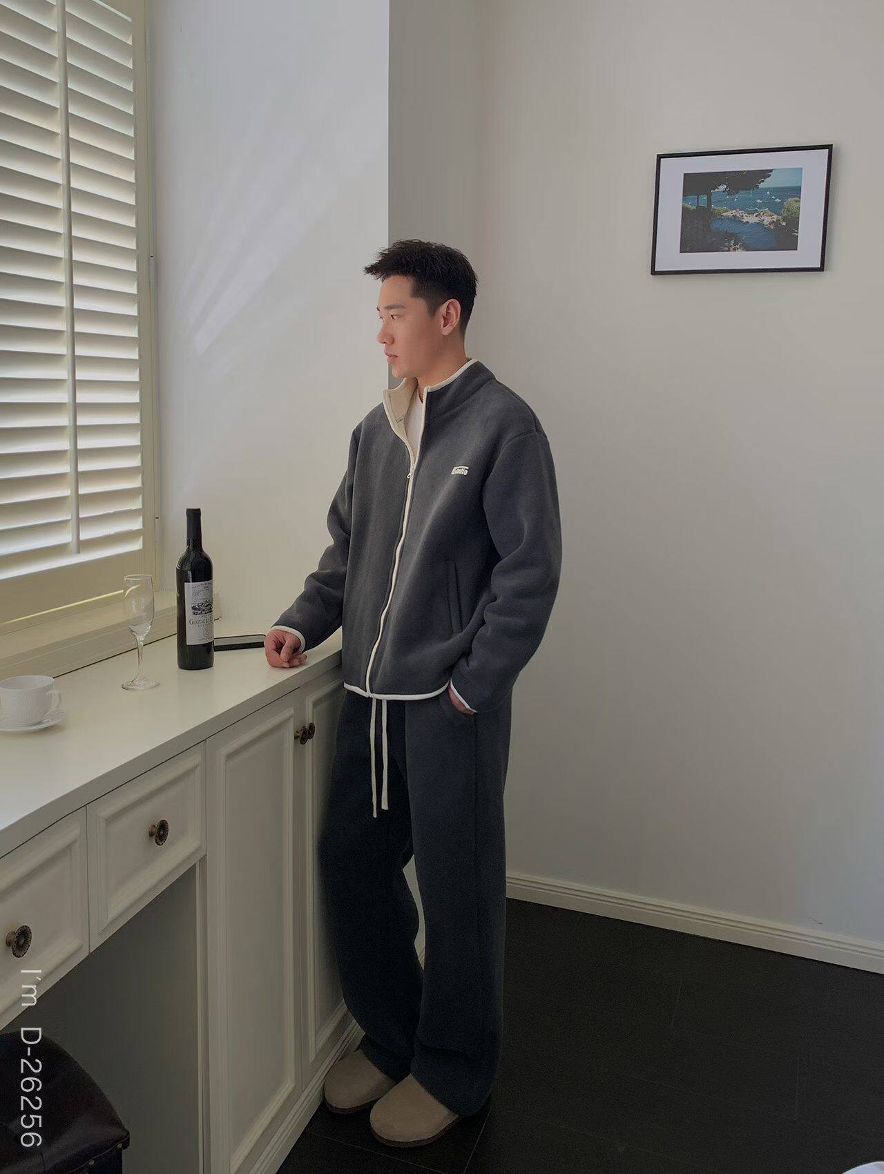 秋冬新款男士睡衣加绒加厚保暖立领拉链开衫家居服套装外穿