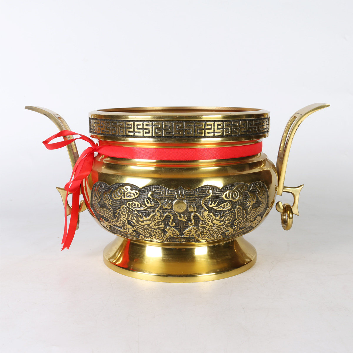 纯铜铜香炉 财神炉 双耳铜环 招财进宝双龙炉 寺庙三脚铜鼎大香炉