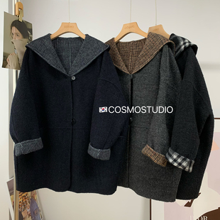 韩系大翻领连帽圈圈羊驼毛双面羊毛呢子大衣外套女中长款 2025冬季