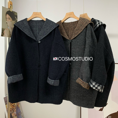 韩国东大门大翻领羊驼毛大衣