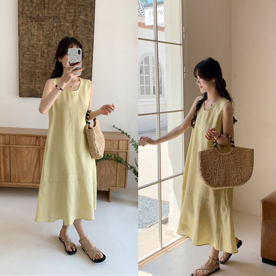法式松弛感气质亚麻连衣裙