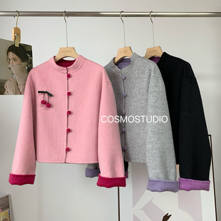 新款 双面羊毛呢子大衣外套女小个子立领2025秋冬季 国风短款 新中式