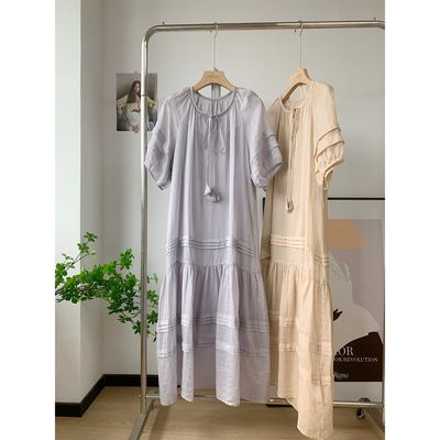 法式清新松弛感苎麻连衣裙