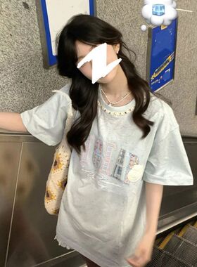 Lush Lumen春夏韩系复古字母带刺绣立体设计潮牌情侣宽松T恤上衣